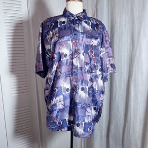 T. Corner Polo Shirt Size M Vintage Men's Thai Silk button Down Casual Shirt
